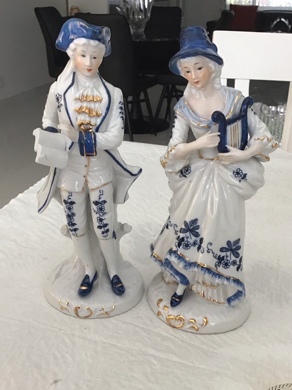Blue and White Porcelain Figurines - Pair.  #89